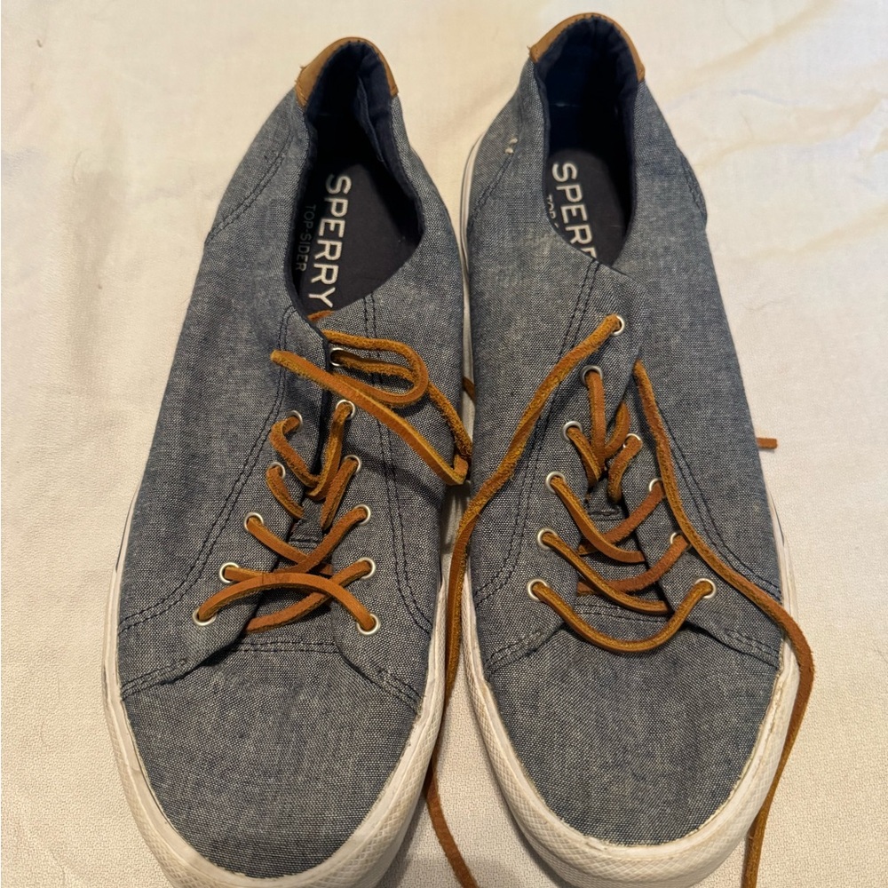 Sperry Men's Denim Blue Sneakers with Tan Laces